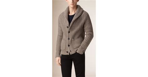 Burberry Shawl Collar Wool Cashmere Cardigan In Brown For Men Lyst Uk