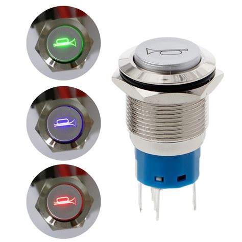 Car Kit Switch 19mm Led Momentary Horn Button Metal Push Button Lighted