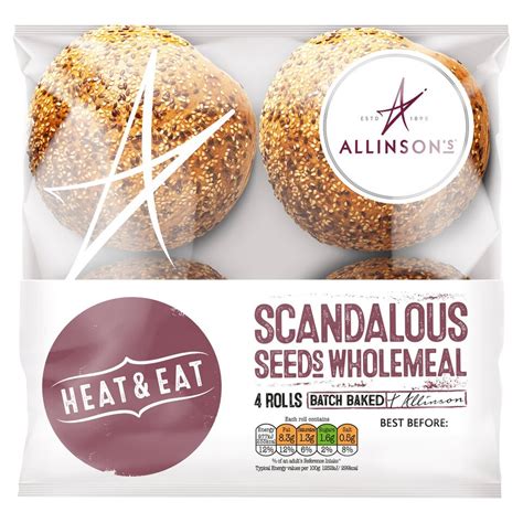 Allinsons Heat And Eat Seeds Wholemeal 4 Rolls Tesco Groceries