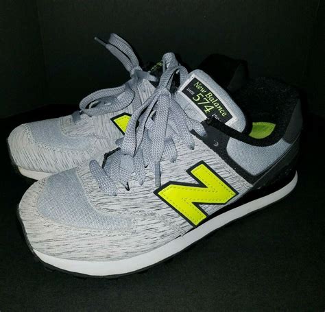 New Balance 574 Heather Gray And Neon Green Running Shoes Womens Sz 75