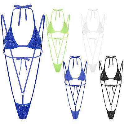 Womens Micro G String Bikini Pcs Halter Neck Bra Top With Thong Beachwear Sets Picclick