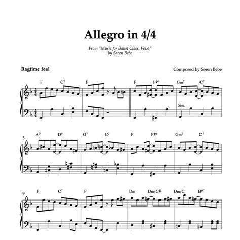Petit Allegropolka Piano Sheet Music For Ballet Class By Søren Bebe