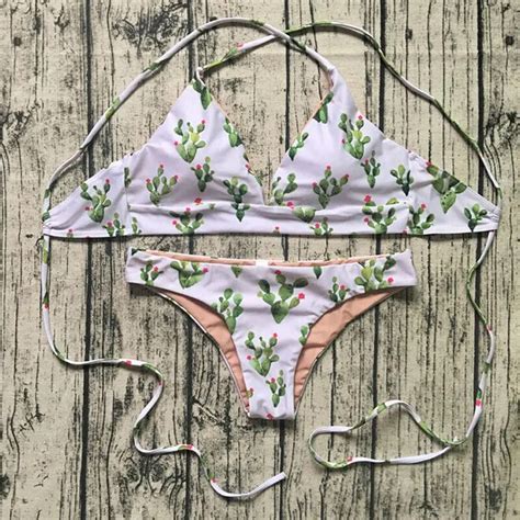 Woman Sexy Bandage Bikini Set Swimsuits New 2018 Bandage Sapghetti Strap Bathing Suit Cacti