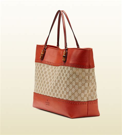 Gucci Laidback Crafty Original Gg Canvas Tote In Sand Red Lyst