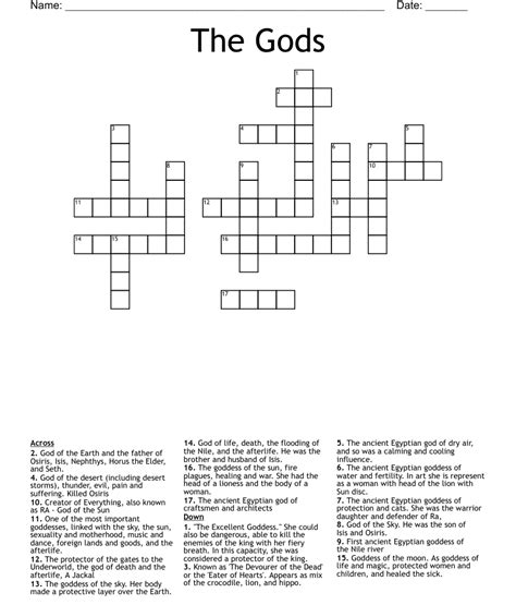 The Gods Crossword Wordmint