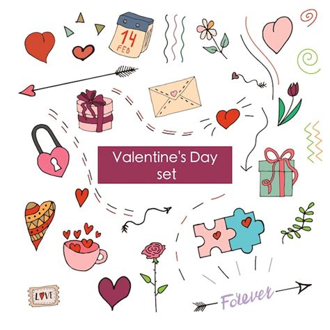 Conjunto De Garabatos Para El Día De San Valentín Ilustración Vectorial Conjunto Coloreado De