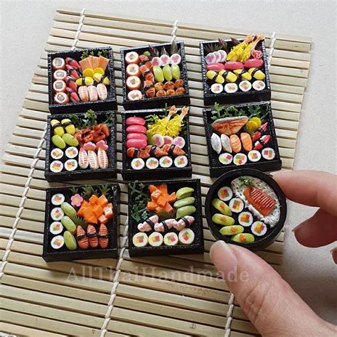 10 Miniature Dollhouse Japanese Food Sushi Bento Tempura Salad Square