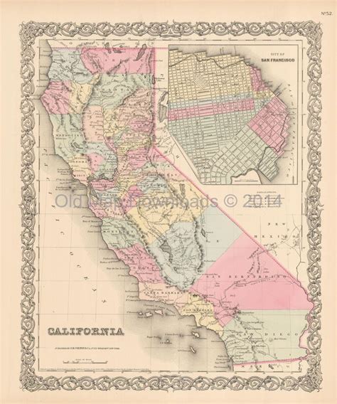 California Old Map Colton 1855 Digital Image Scan Download Printable