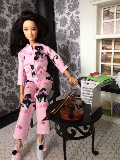 Barbie Doll Size Flannel Pajamas Pjs Outfit Winter Pajama Pink With Kitties Barbie
