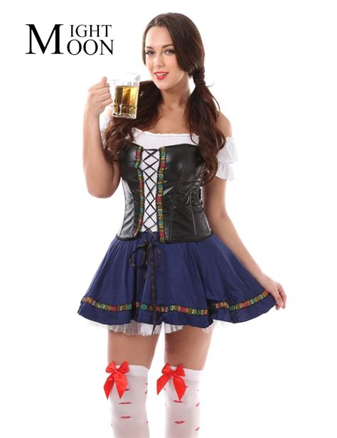 Moonight Sexy Halloween German Beer Maiden Costume Blue Germany Beer Girl Oktoberfest Costume