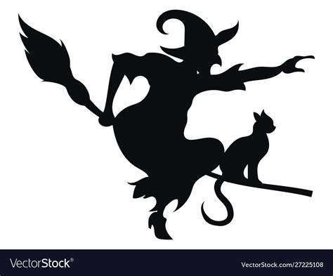Black Silhouette A Witch Flying On A Broomstick Vector Image