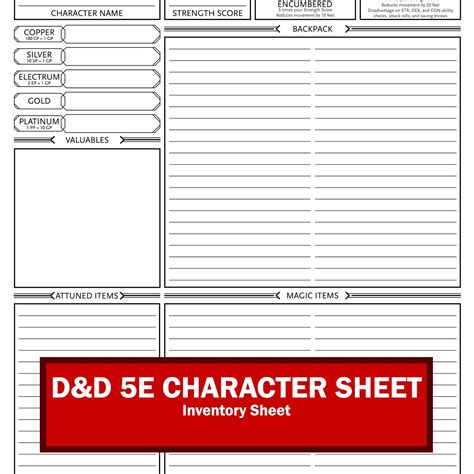 Dungeons And Dragons 5th Edition Character Sheet Digital Download Pdf