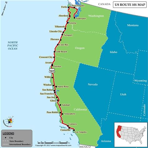 Us Route 101 Map For Road Trip Highway 101