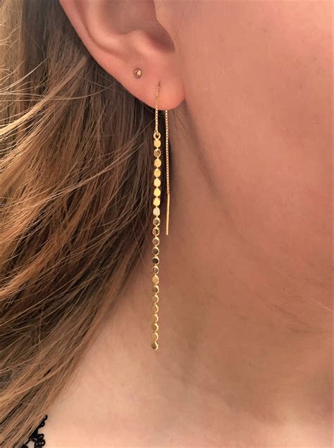 Dainty Gold Threader Earrings Long Earrings Dainty Gold Etsy Uk