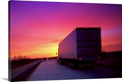 Semi Truck On Road At Sunset Wall Art Canvas Prints Framed Prints