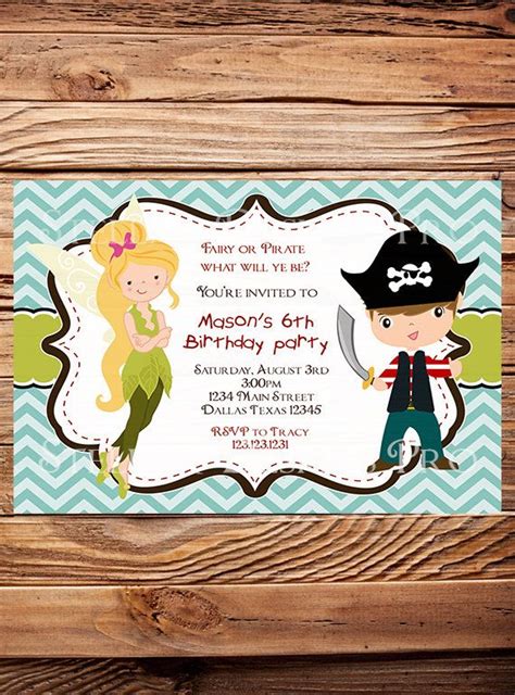 Fairy Or Pirate Birthday Party Invitation Boy Girl Fairy Fairies