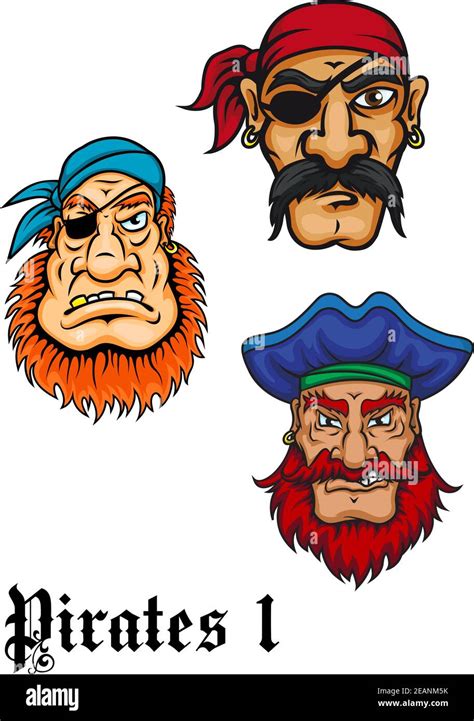 Cartoon Brutal Captains Sailors And Pirates Set For Piracy Or Adventures Design Stock Vector