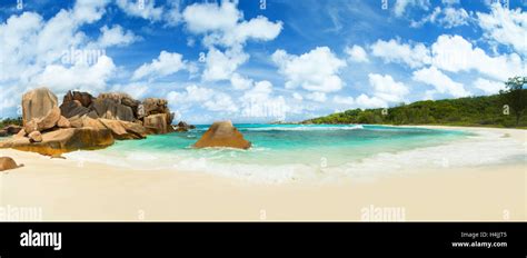 Beautiful Seychelles Tropical Beach Anse Coco At La Digue Island Stock