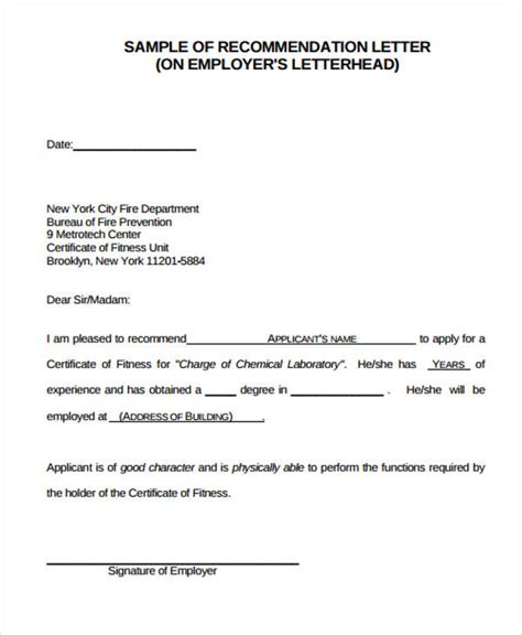 Financial documents, such as bank statements, salary slips, tax return experience certificate and relieving letter from the previous company. FREE 7+ Employer Recommendation Letter Samples in MS Word ...