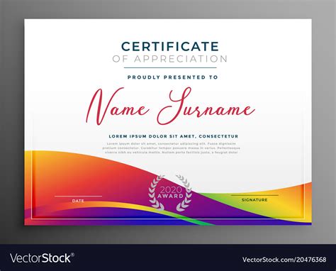 Certificate Template With Colorful Vibrant Wavy Vector Image
