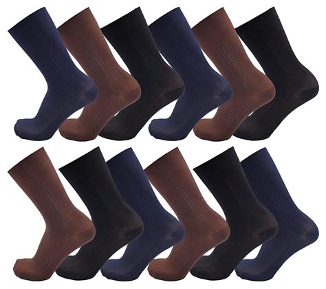 Mens Dress Socks 12 Pairs Nylon Comfort Soft Stretchy Crew Sock Ribbed Stylish Bulk Pack