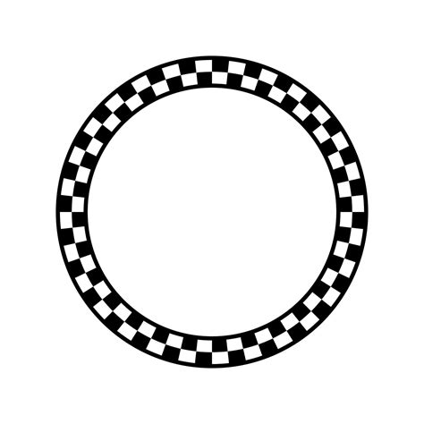 Black and white checkered circle frame. Checker board circular border