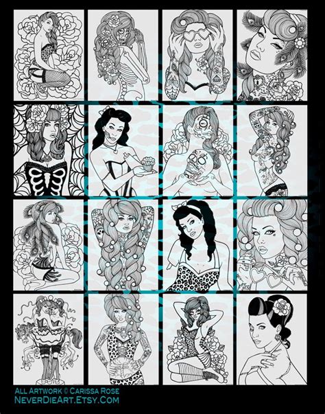 16 Page Black And White Adult Coloring Book Pin Up Girls