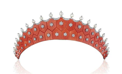 An Exquisite Coral Diamond And Pearl Tiara By Cartier Christies