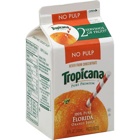 Tropicana Pure Premium No Pulp 100 Orange Juice 8 Oz Carton Juice