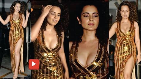 kangana ranaut flaunts her huge cleavage in very bold dress at tejas movie wrap up party youtube