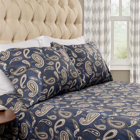 Impressions Cotton Flannel California King Sheet Set Paisley Navy Blue