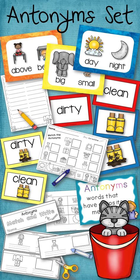 Antonyms Set Posters Matching Cards Book To Create Language Arts