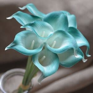 Teal White Center Calla Lilies Real Touch Flowers Diy Silk Wedding
