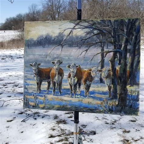 Daily Paintworks Herefords In The Snow Original Fine Art For Sale