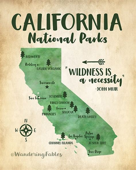 California National Parks Map Adventure Travel Mountains Forest