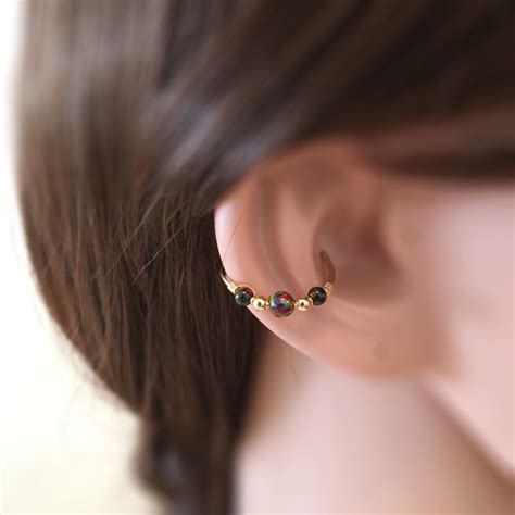 Conch Earring Hoop Gold 9K 14K Conch Hoop Earring Opal 18K Etsy