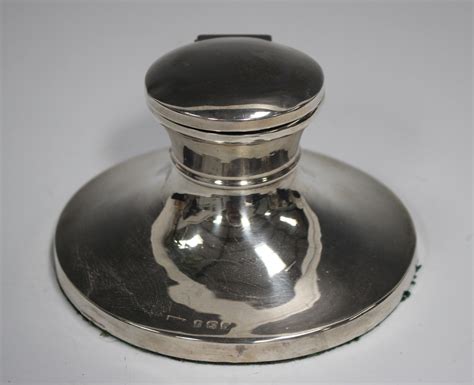 A George V Silver Capstan Inkwell With Hinged Lid Birmingham 1923 By