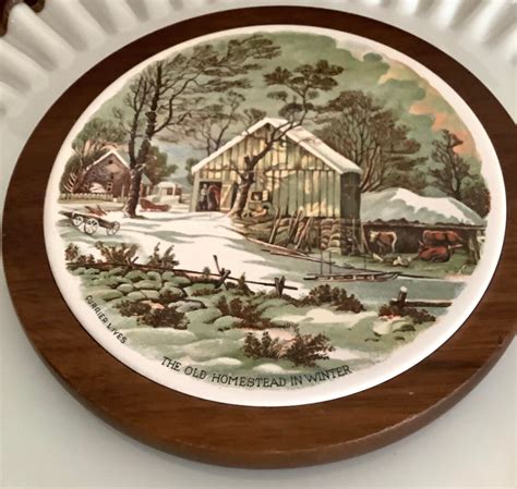 Vintage Currier And Ives Trivet The Old Homestead At Winter Etsy