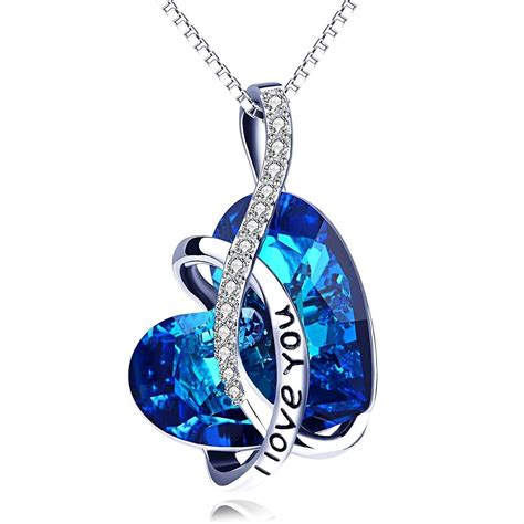 I Love You Blue Swarovski Crystal Heart Necklace Crystal Heart