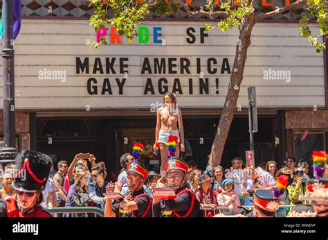 Naked Woman Stand At The Sign Make America Gay Again At The San