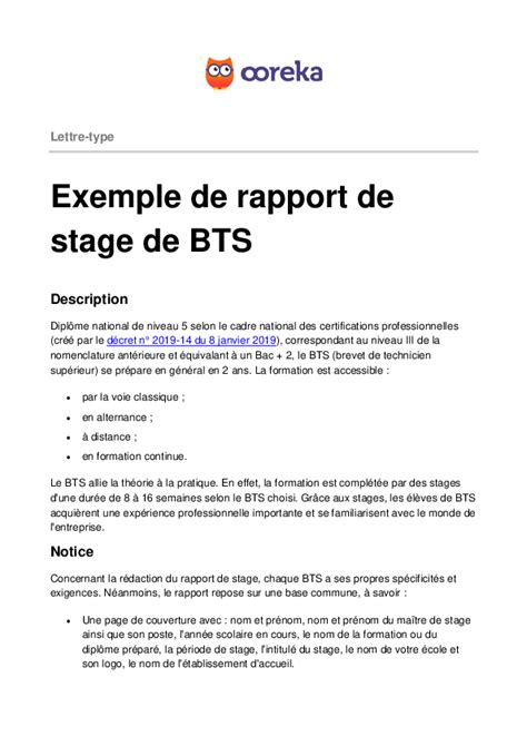 (DOC) Lettre-type Exemple de rapport de stage de BTS | Loris Lytw