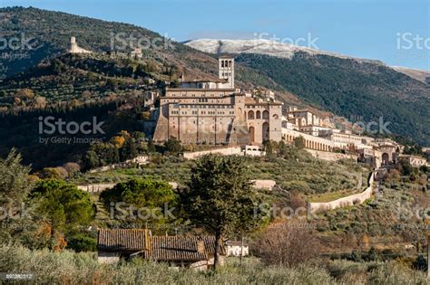 beautiful view of the ancient and impressive medieval town of assisi religious center of umbria
