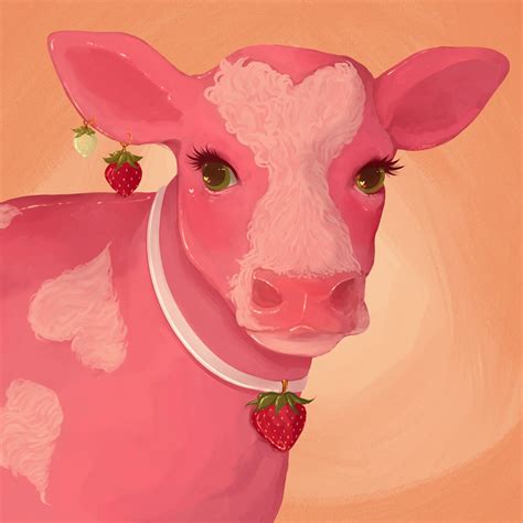 Strawberry Cow By Tsundenials On Twitter Cow Art Funky Art