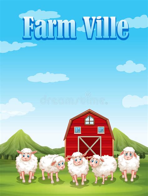Farm Ville With Sheeps And Barn Stock Vector Illustration Of Wild