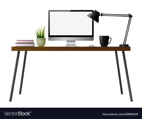 Computer Desk On A White Background Royalty Free Vector