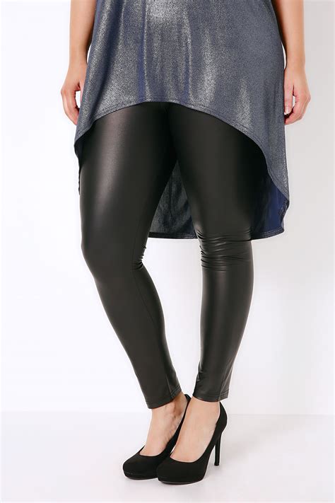 Black Wet Look Leggings With Elasticated Waist Plus Size 16 To 36