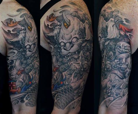 Half Sleeve Foo Dog And Koi Fish Tattoo Chronic Ink