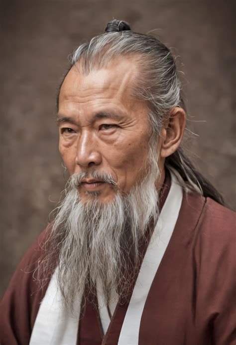Um Close Up De Um Velho Monge Com Uma Longa Barba E Uma Barba Branca Taoist Carecatraje De
