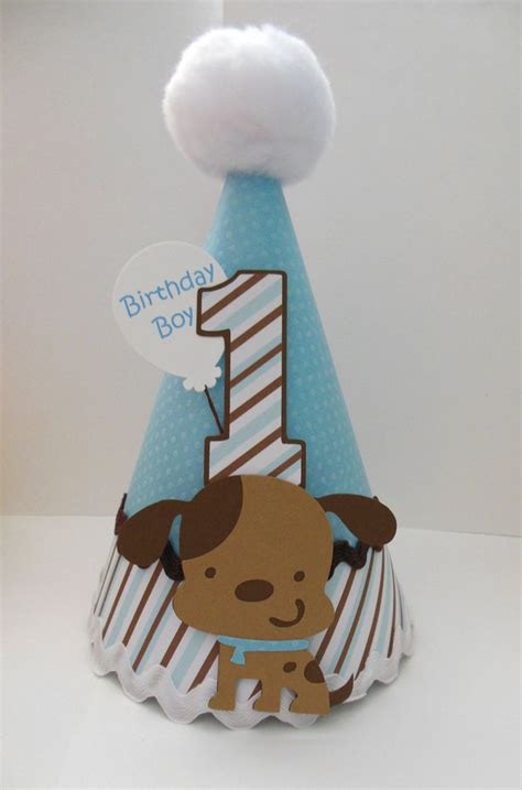Last Of Design Lil Puppy Dog Party Hat Blue And Brown Striped
