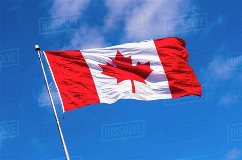 Canadian Flag Waving Against Blue Sky Halifax Nova Scotia Canada